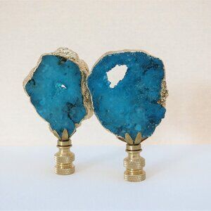SUMMER GIVE AWAY SALE! Luxury Blue Geode Gemstone Lamp Finials, a pair.